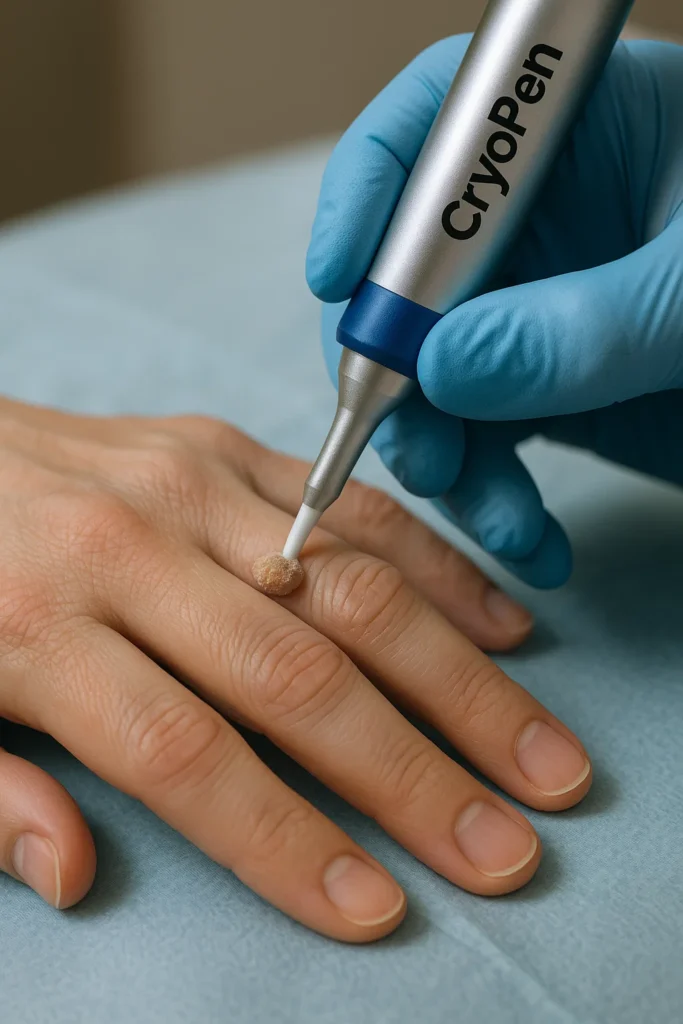 example of cryopen wart removal Lincoln treatment on a persons finger