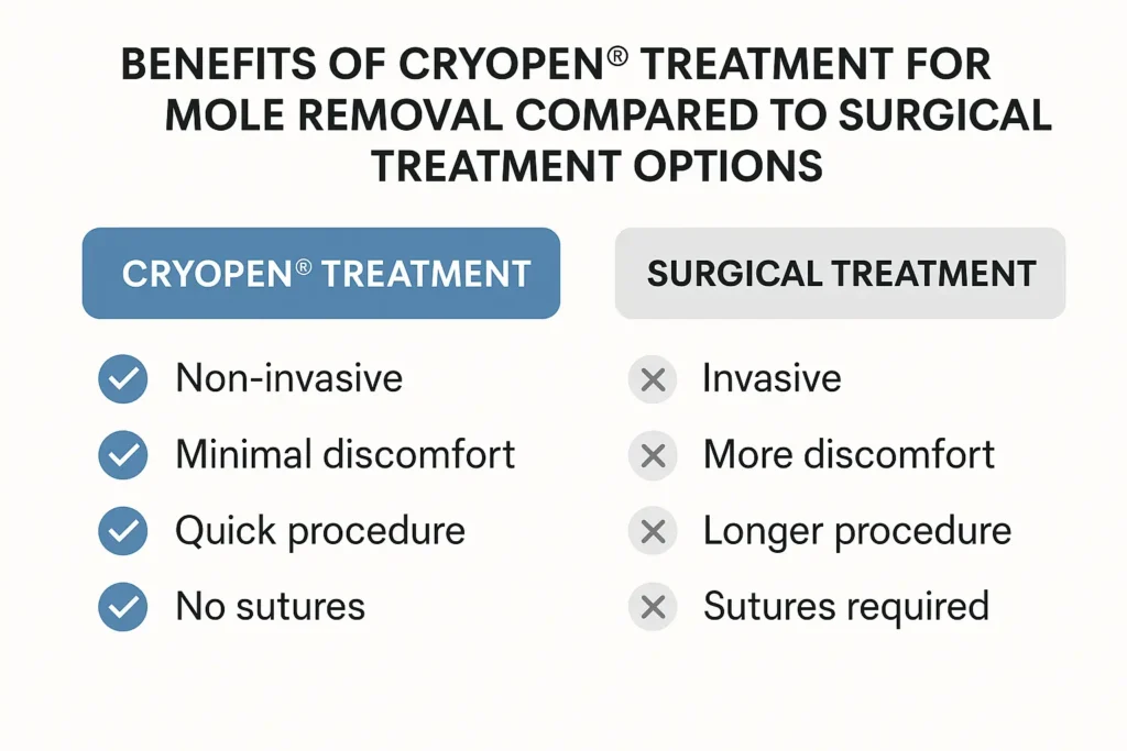Table to show the benefits of getting moles removed Lincoln from LA LIPO