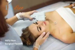 Woman having Hi-Fu to reduce wrinkles Lincoln.