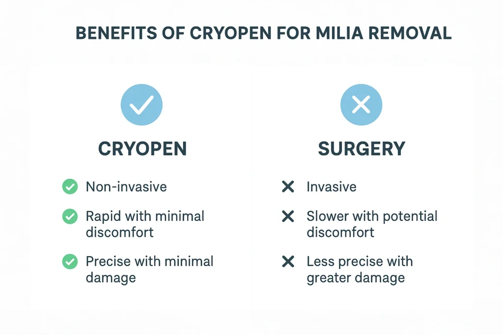 Benefits of cryopen for milia removal Lincoln compared to surgical treatments.