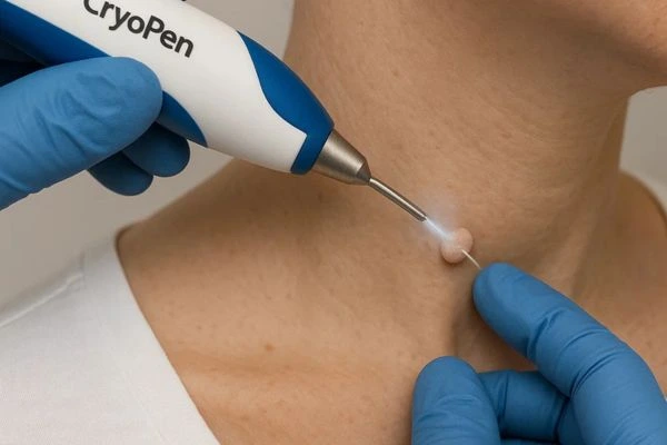 Person receiving cryotherapy Lincoln for skin tag removal