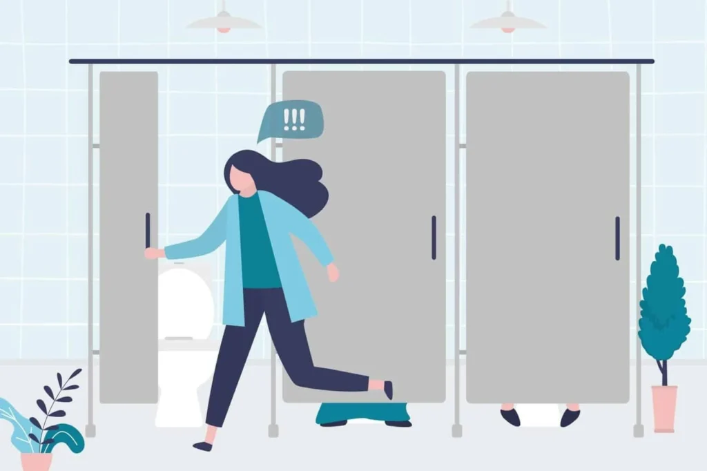 graphic of Urine incontinence Lincoln woman running to the toilet.