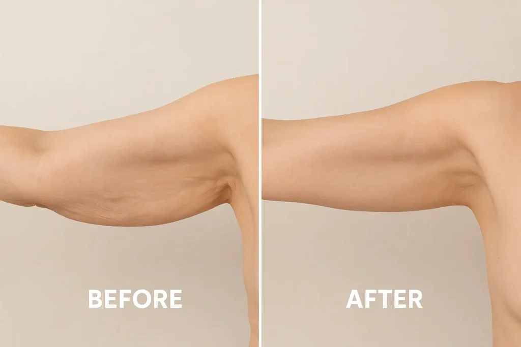 Picture of LA LIPO Lincoln before and after results of skin tightening treatment on the upper arms.